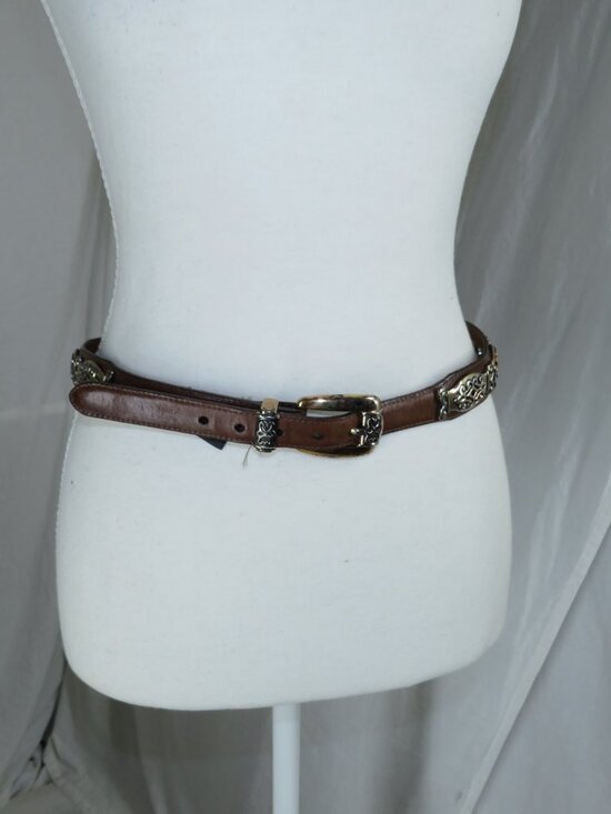 Vintage Brighton Western Concho Leather Belt • Tooled Metalwork • USA‑Made Arti main image 5